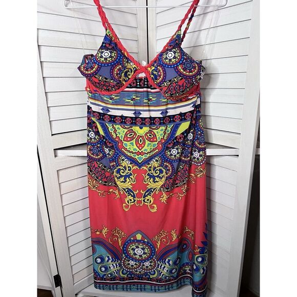 NWT Cristinalove Womens Printed Rope Spaghetti Strap Knee Length Dress‎ Padded - Picture 1 of 6